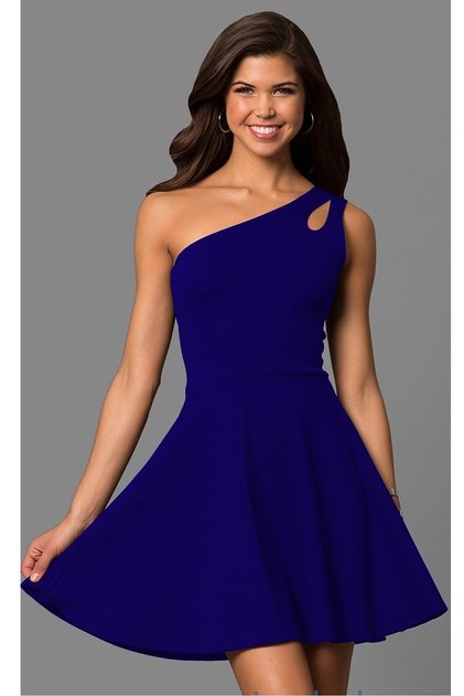 One Shoulder Detailed Kiloş Blue Evening Dress Engagement Dress