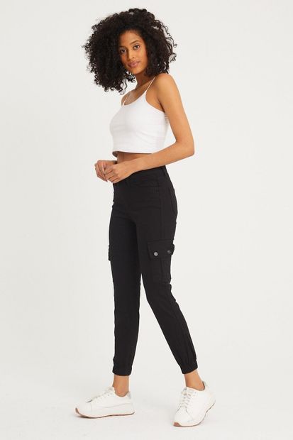 LİMABEL Kadın Siyah Yüksel Bel Kargo Jeans - 1