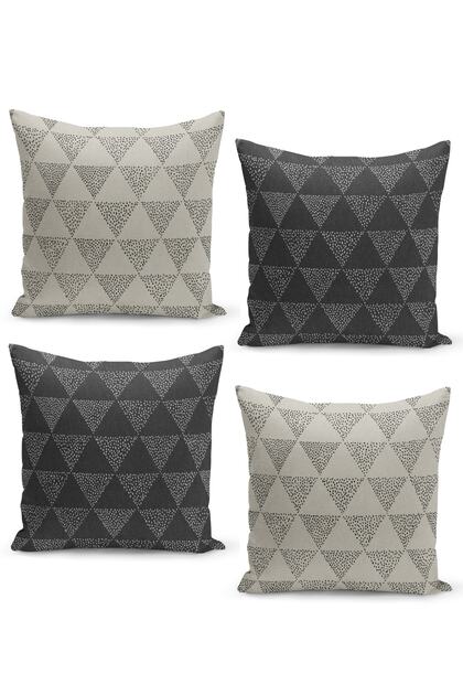 4-Piece Throw Pillow Cover Set Linen Tweed Background Scandinavian Patterned