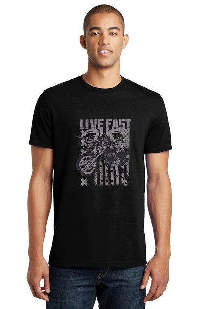 Live Fast Motorcycle Printed Black Men's Knitted Tshirt T-shirt T-Shirt T Shirt