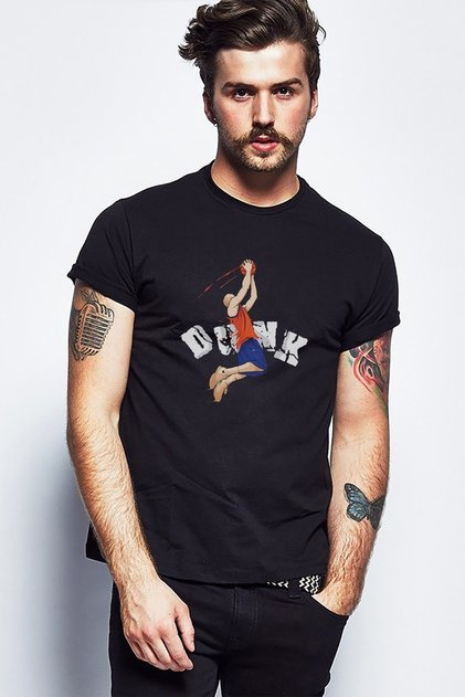 Basketball Slam Dunk Basketball Slam Dunk Printed Black Men's Knitted Tshirt T-shirt T-Shirt T Shirt
