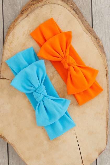 Handmade Soft Bow Tied Natural Cotton Combed Cotton 2-Piece Baby Kids Girls Bandana Orange Blue