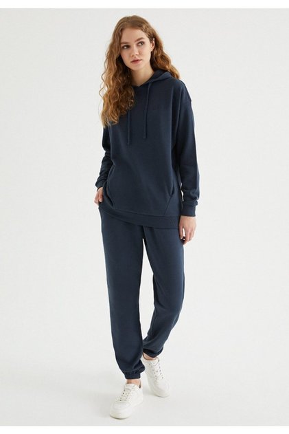 Women's Navy Blue Oversize Fit Hooded Hoodie