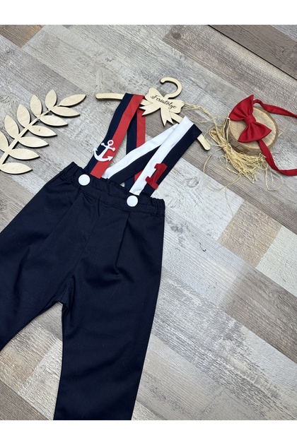 Handmade Sailor Concept Baby Boy Navy Blue White Red Salopet