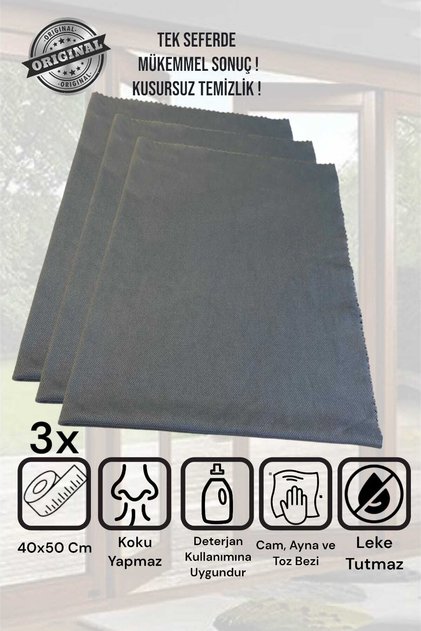 3 Pieces Gray Microfiber Cleaning Cloth - Magic Glass and Mirror, 40*50