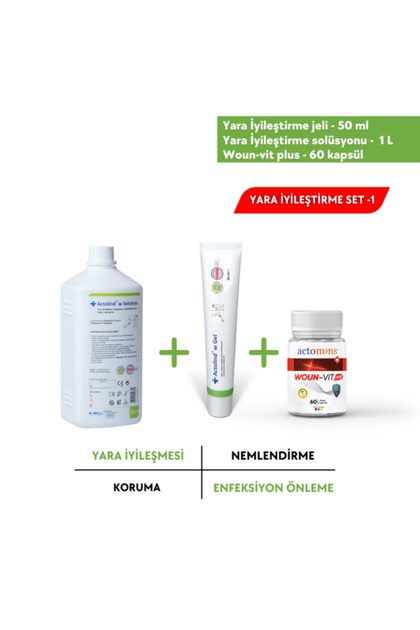 1L Yara İyileştirme Solüsyonu+50 ml Yara İyileştirme Jeli+Actomins® Woun-Vit Plus 3'lü Set