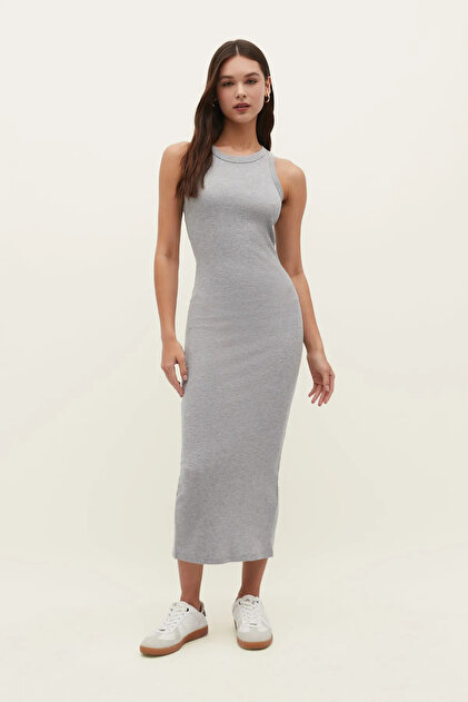 Laluvia Fitted Ribbed Midi Dress- Trendyol