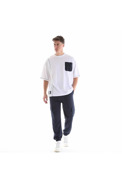 Men's Crew Neck Short Sleeve Oversized Fit Pocket Detail T-Shirt White