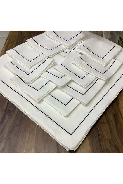 Black Pico Detailed Tablecloth & Ranir & Napkin (8) & American Service (8) Set