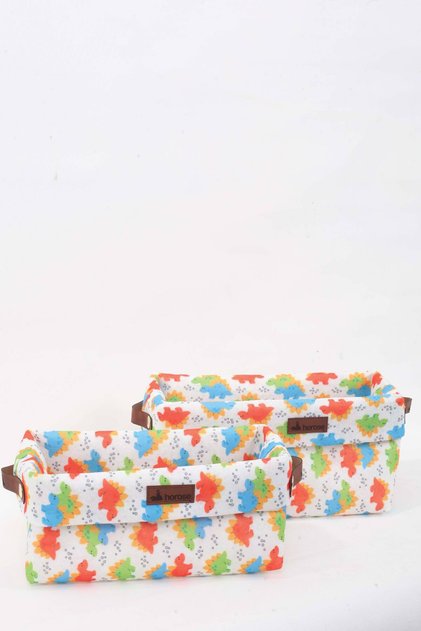 Horose Multi-purpose Children's Room Basket Set 2 Pieces Basket with Dinosaur Pattern