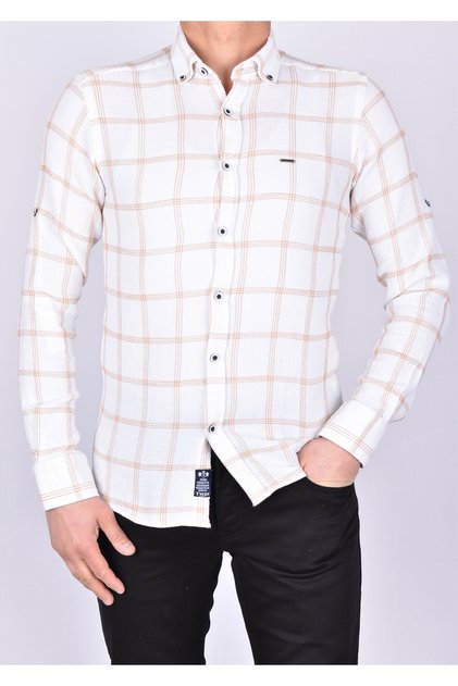 404-1 Slimfit Ekose Gömlek Turuncu