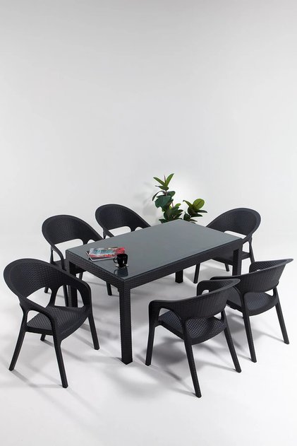 Garden Camlı 90x150 Bahçe&balkon&teras Masa Seti - Antrasit
