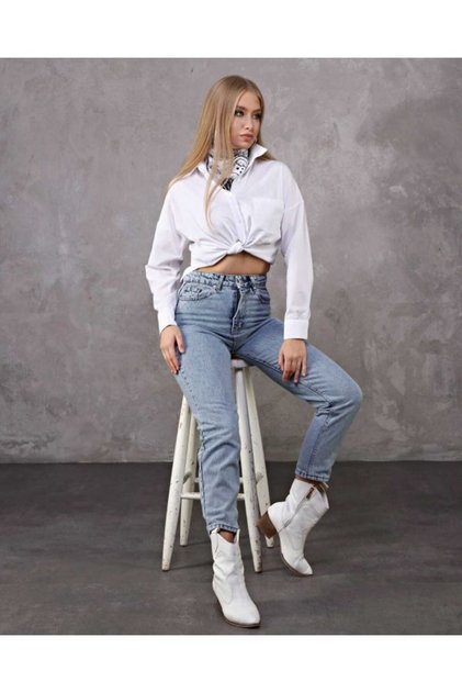 Women's High Waist Snow Wash Solid Color Mom Jean Jeans 2024