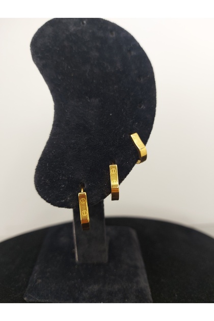 Flat Hoop Anti-Tarnish Steel 3-Piece Earring Set Gold Color