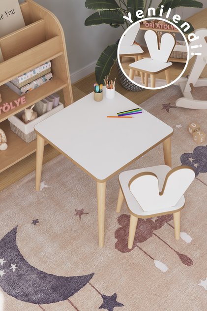 Çocuk Oyun Aktivite Masası 45x45 Cm Çocuk Çalışma Masası Masa Sandalye Seti