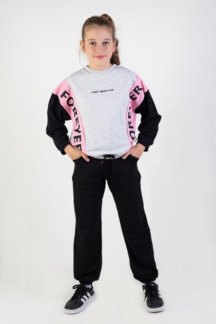 Girl's Knitted Forever Print 10-13 Years Old Basic Tracksuit Set