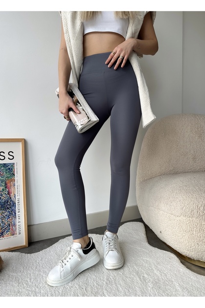 Women's Anthracite Fleece-Lined Brushed Inside High-Waist Wide Belt Shaping Tights