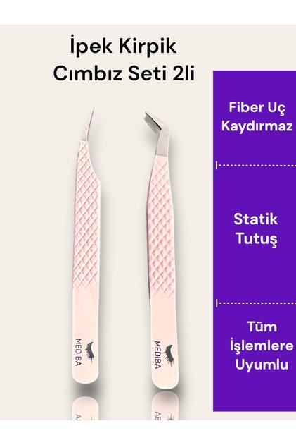 Ipek Kirpik Cımbız SET 2 Li Fiber Uç Tüm Kirpik Işlemleri Için Ipek Kirpik Cımbız