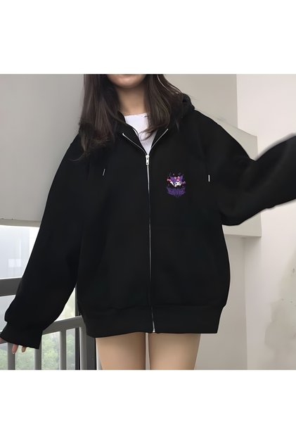 Kuromi Printed Unisex Ribbon Hoodie