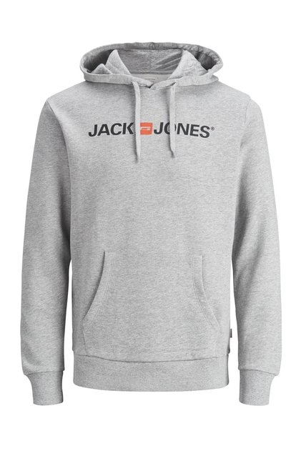 Jack&Jones Kapüşonlu Baskılı Açık Gri-Melanj Erkek Sweatshirt 12137054