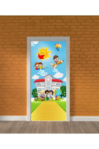 okul görselli Anaokul Kreş Ilkokul Ortaokul Anasınıfı Lise Kapı Giydirme Sticker Folyo