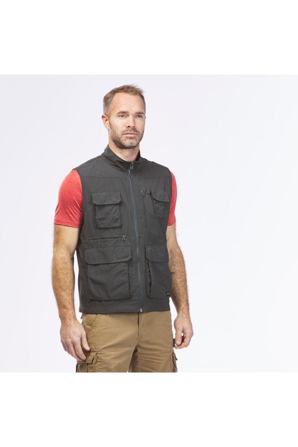 Erkek Çok Cepli Outdoor Yelek - Gri - Travel 100