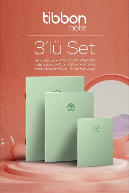 Note Defter Dikişli 3'lü Set Yeşil 37