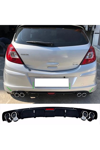 Opel Corsa D Siyah Difüzör 4 Krom Egzoz Görünümlü Difizör Arka Ek Body Kit