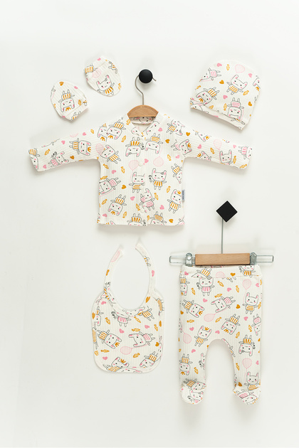 Rabbit Pattern Hastane Çıkışı 100% Pamuk Tavşan Yenidoğan Bebek Kıyafeti