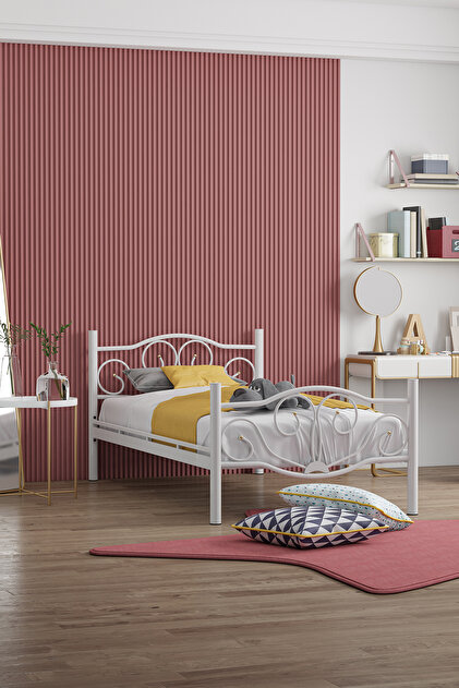 Lale Ferforje Karyola Beyaz Tek Kişilik Metal Yatak 90x190, 90x200, 100x200, 120x190, 120x200