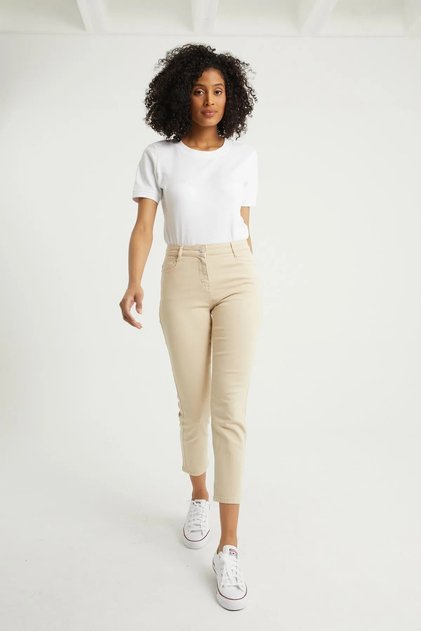Jaxen Women's High Cream Comfort Lycra Mom Jeans Boyfrend Pants