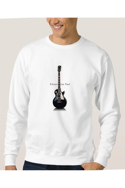 Gibson Les Paul Wallpaper Slash Metal Printed White Men's Knitted Sweatshirt Long Sleeve