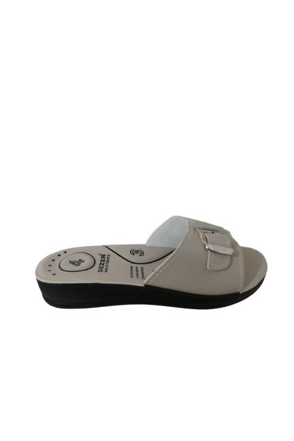 Ge088-010 Women's Cream Buckle Orthopedic Sole Daily Walking Slippers