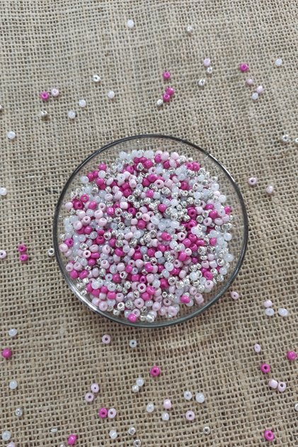 100 grams Pink Mixed Glass 4 Mm Sand Beads