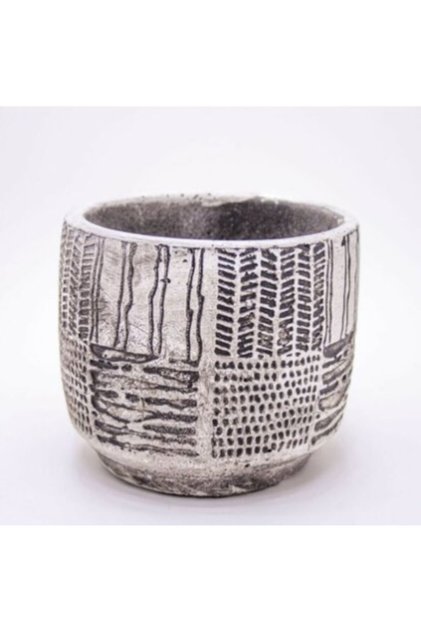 Antik Desenli Beyaz Eskitme Beton Saksı 12,5 X 11 Cm
