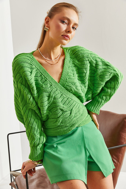 Women's Green Braided Tie-Up Knitwear Cardigan Stk162