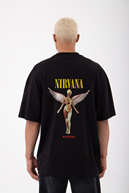 The Champ Clothing Bisiklet Yaka Nirvana Baskılı Siyah Oversize