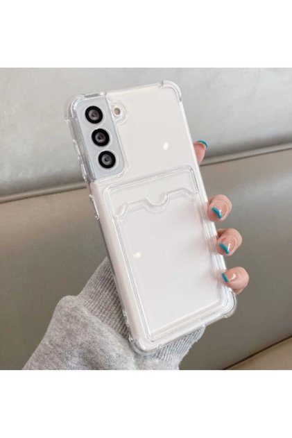 Galaxy S22 Şeffaf Kartlıklı Köşe Korumalı Silikon Kılıf