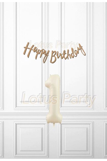 1 Year Old Kraft Happy Set - Kraft Happy Birthday Banner - Cream Colored Number Balloon
