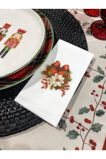 Yeni Yıl Çiçeği Kurdeleli Baskılı Sunum Peçetesi 16'lı