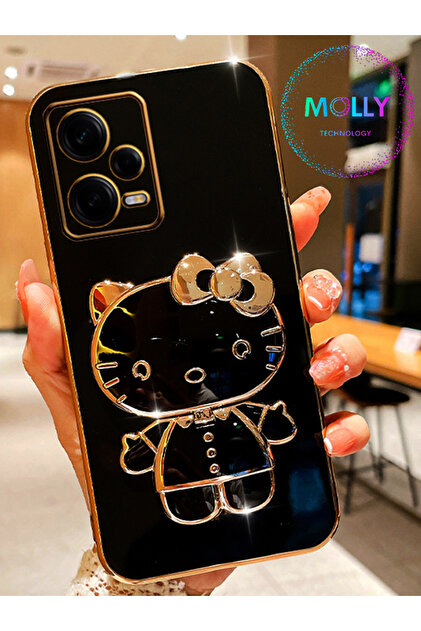 Redmi 5G Hello Kitty ステッカー付き Molly Xiaomi Redmi Note 12 PRO 5G İçin Siyah Hello Kitty Standlı