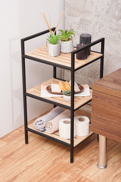 Multi-Purpose Bathroom Organizer 3 Shelves Bathroom Kitchen Shelf Metal Wooden Stainless Shelf