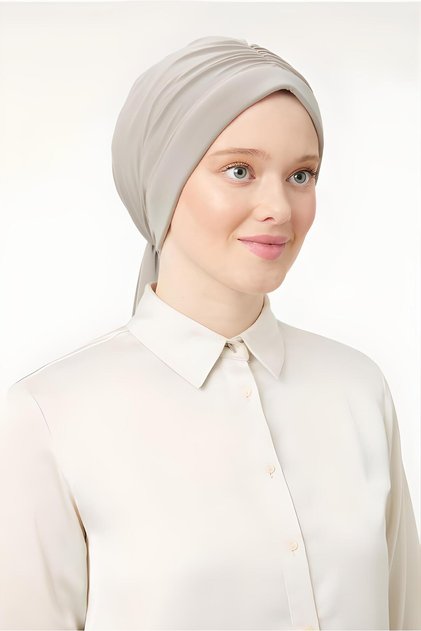 Women's Hijab Dubai Back Tie Bonnet Shawl Stone Color