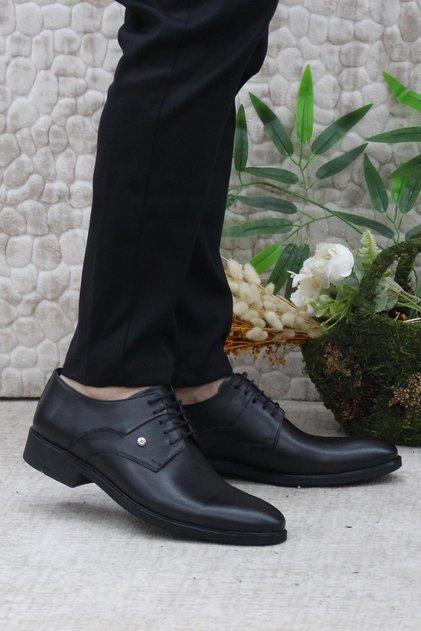 42050 Black Inside and Outside Genuine Leather Rubber Sole Men's Shoes