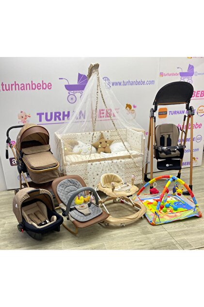 TURHAN BEBE Yeni Doğan Çeyiz Seti Bebek Arabası + Anne Yanı Beşik