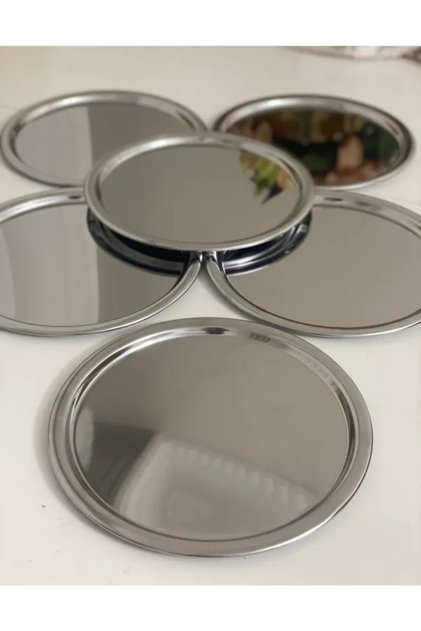 6-Piece 22 Cm Round Silver Presentation Tray Decorative Serving Tray Tea, Coffee, Cake