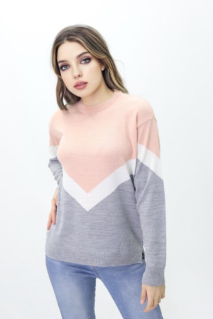 Bagel Collar Front V Model Sweater