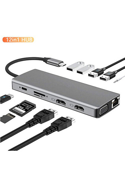 Coverzone Dock Station 2 Adet Hdmı Uyumlu 1000 Mbps 4k Usb C