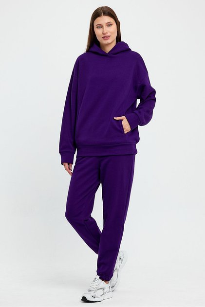 Women's Three Thread Fleece Oversize Tracksuit Set with Elastic Waist and Legs