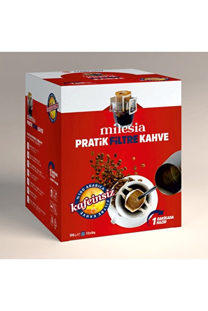Milesia Kafeinsiz Pratik Filtre Kahve 12x8 g / Drip Kahve / %100